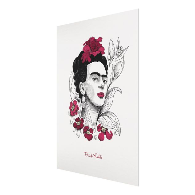 Bilder auf Glas Frida Kahlo Portrait mit Blüten