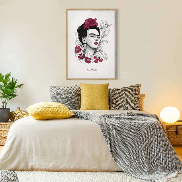 Wandbilder Modern Frida Kahlo Portrait mit Blüten