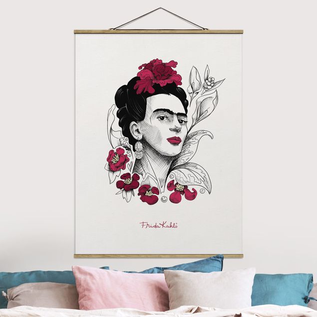 Wandbilder Kunstdrucke Frida Kahlo Portrait mit Blüten