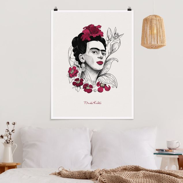 Kunstdrucke Poster Frida Kahlo Portrait mit Blüten