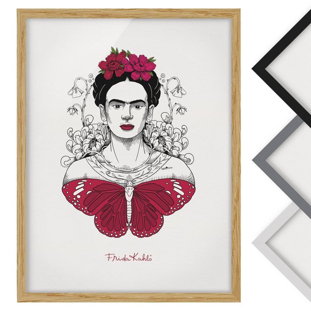 Frida Kahlo Wandbild Frida Kahlo Portrait mit Blüten und Schmetterling
