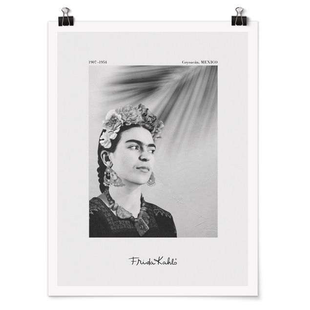 Wandbilder Schwarz-Weiß Frida Kahlo Portrait mit Schmuck