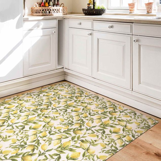 Moderner Teppich Fruchtige Zitronen mit Blättern