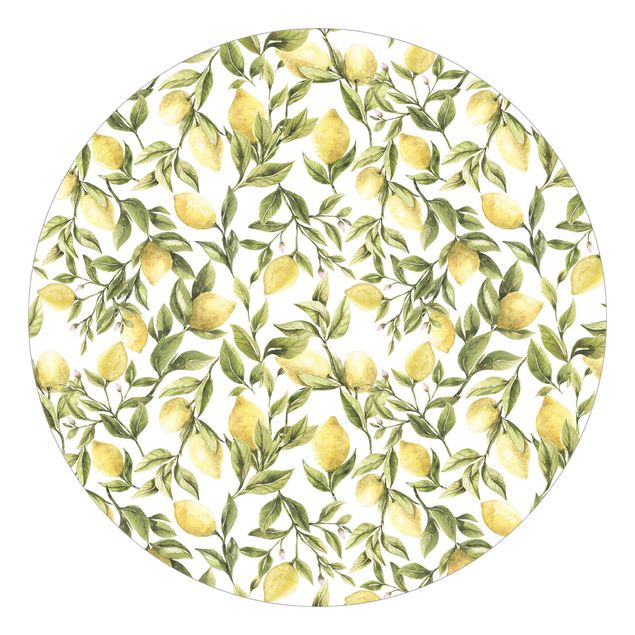 Fototapeten Gelb Fruchtige Zitronen mit Blättern