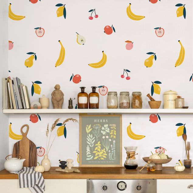 Küche Dekoration Früchte Illustration auf Hellrosa