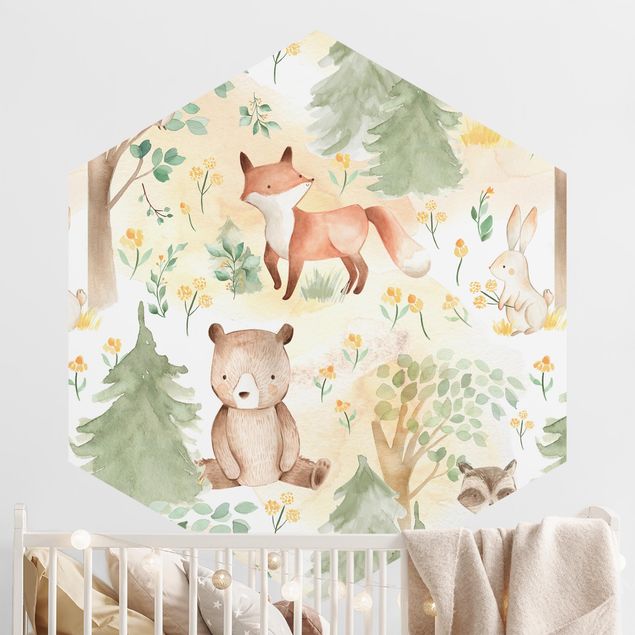 Kinderzimmer Deko Fuchs und Hase mit Bäumen