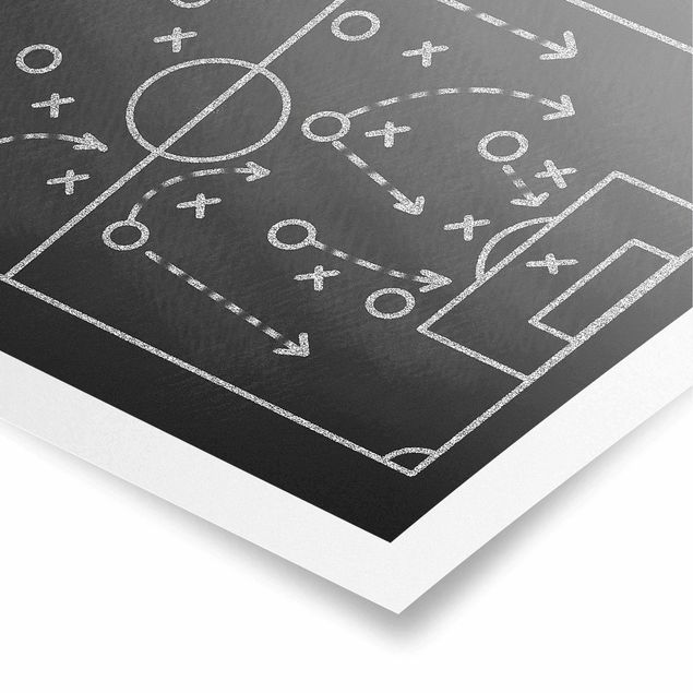 Wandbilder Schwarz-Weiß Fußballstrategie auf Tafel