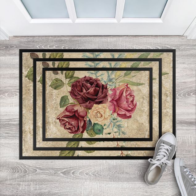 Teppich modern Vintage Rosen und Hortensien