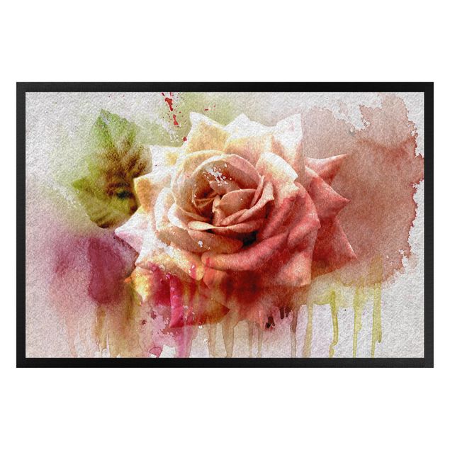 Teppich modern Watercolor painting sketch with rose