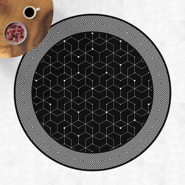 Küchen Deko Geometrische Fliesen Punktlinien Schwarz mit Bordüre
