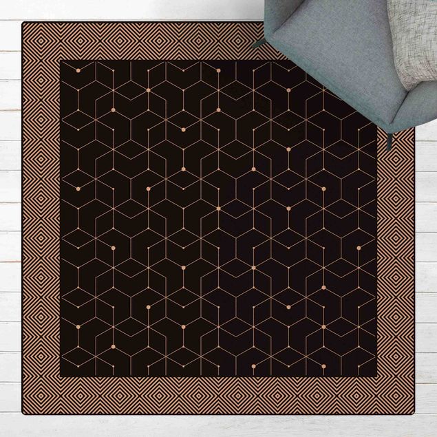Wanddeko Küche Geometrische Fliesen Punktlinien Schwarz mit Bordüre