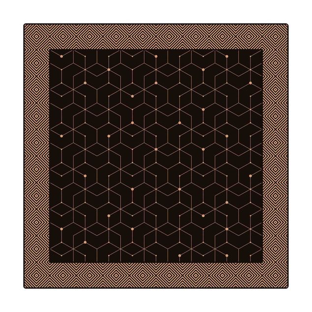 kleiner Teppich Geometrische Fliesen Punktlinien Schwarz mit Bordüre
