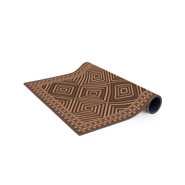 Kork Teppich Fliesenoptik Geometrische Fliesen Strudel Grau mit schmalem Mosaikrahmen