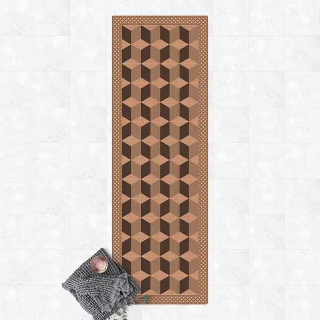 Wanddeko Küche Geometrische Fliesen Stufenillusion in Grau mit Bordüre