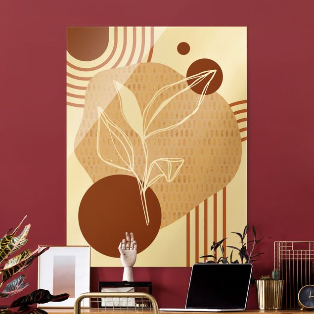 Wandbilder Floral Geometrische Formen - Blätter Orange Gold