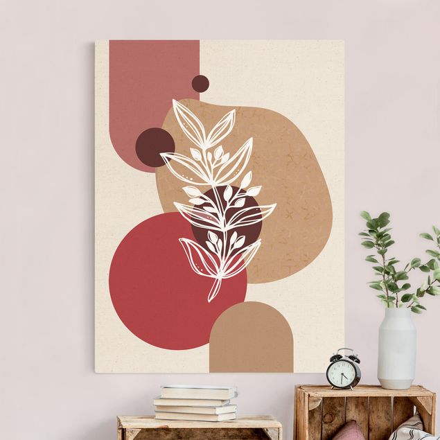 Wandbilder Floral Geometrische Formen - Blätter Pink Gold
