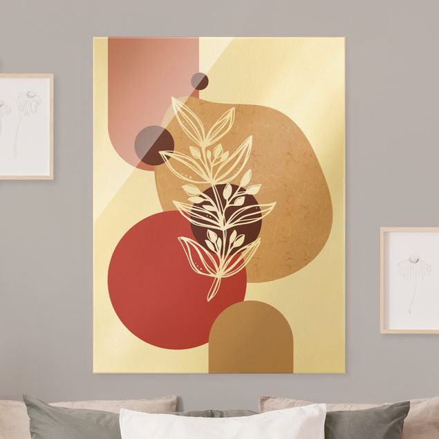 Wandbilder Floral Geometrische Formen - Blätter Pink Gold
