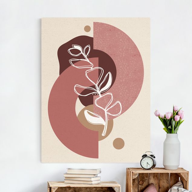 Blumenbilder auf Leinwand Geometrische Formen - Blätter Rosa Gold