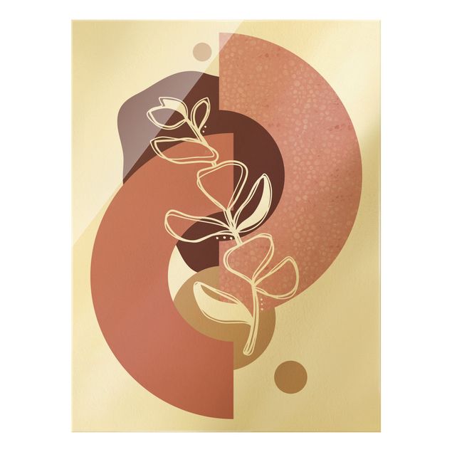 Glas Wandbilder Geometrische Formen - Blätter Rosa Gold