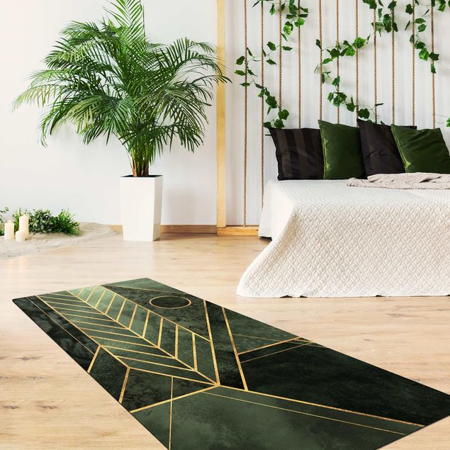 Teppich abstrakt Geometrische Formen Smaragd Gold