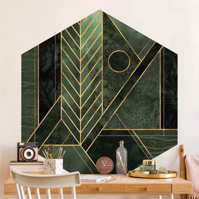 Küche Dekoration Geometrische Formen Smaragd Gold