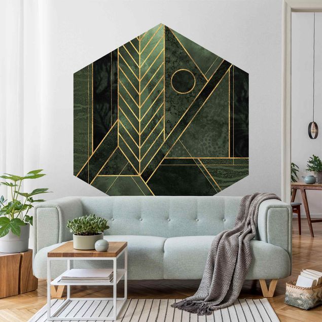 Fototapete modern Geometrische Formen Smaragd Gold