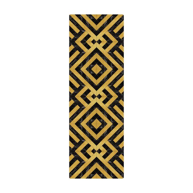Teppich Esszimmer Geometrischer Fliesenmix Art Deco Gold Schwarzer Marmor
