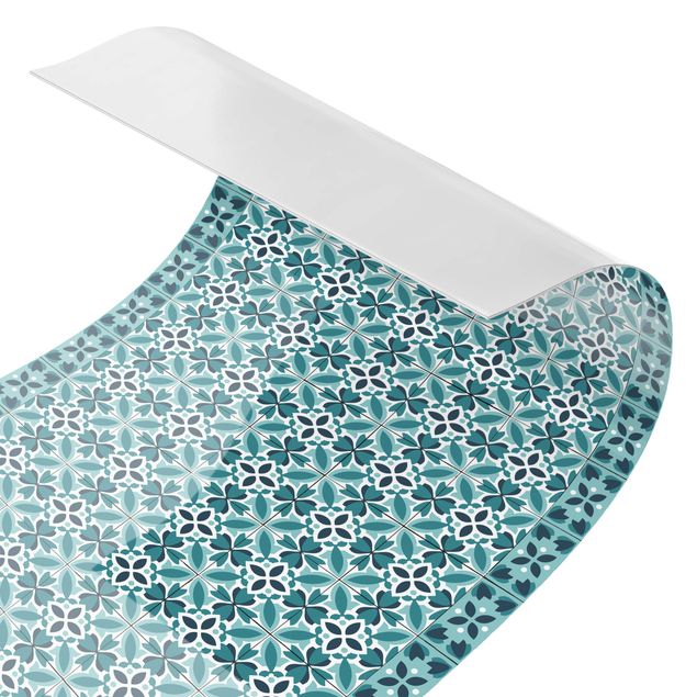 Küchenrückwand selbstklebend Geometrischer Fliesenmix Blüte Türkis