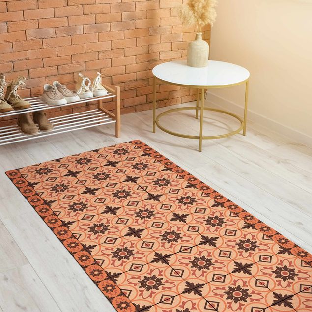 Moderner Teppich Geometrischer Fliesenmix Blume Orange