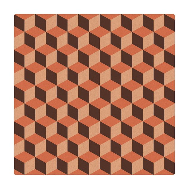 Teppich klein Geometrischer Fliesenmix Würfel Orange