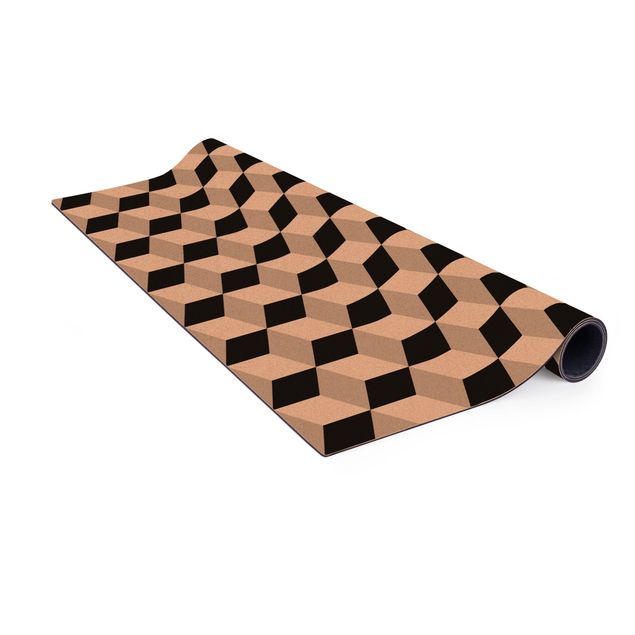 Teppich schwarz-weiß Geometrischer Fliesenmix Würfel Schwarz