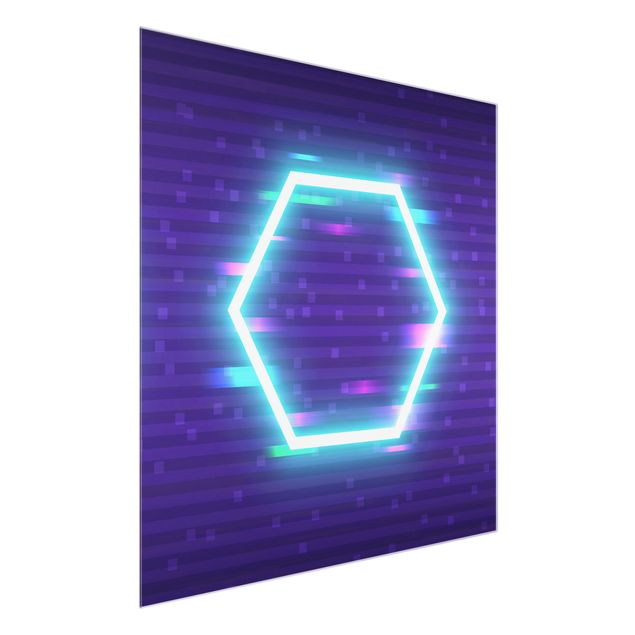 Glasbilder Geometrisches Hexagon in Neonfarben