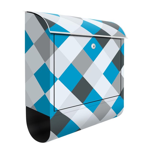 Briefkasten grau Geometrisches Muster gedrehtes Schachbrett Blau