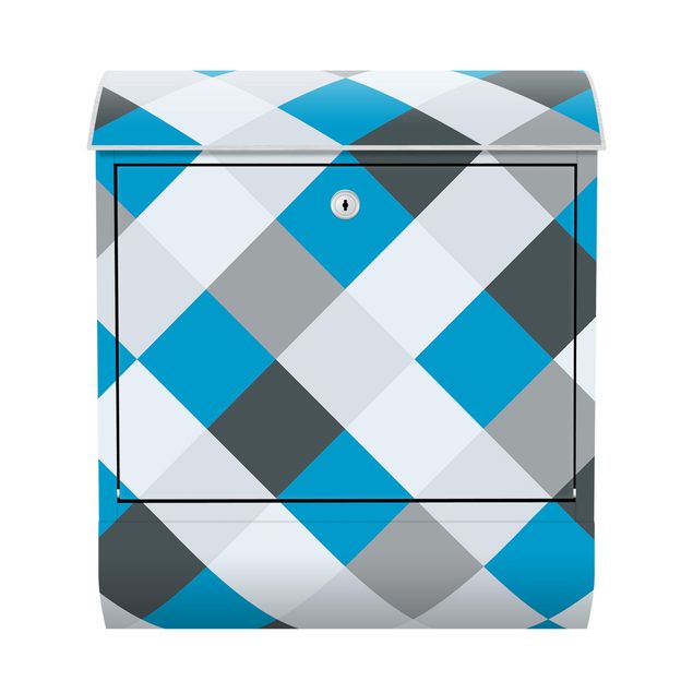Briefkasten blau Geometrisches Muster gedrehtes Schachbrett Blau