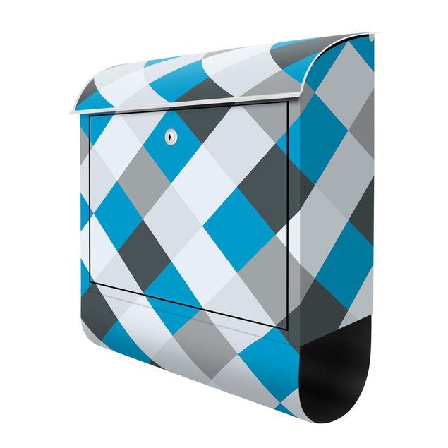 Briefkasten Design Geometrisches Muster gedrehtes Schachbrett Blau