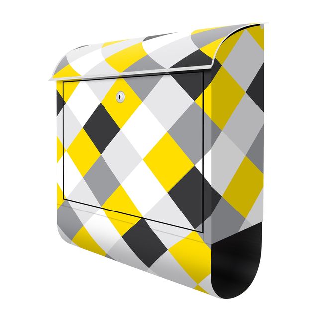 Design Briefkasten Geometrisches Muster gedrehtes Schachbrett Gelb
