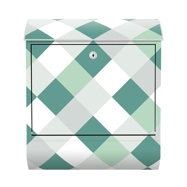 Design Briefkasten Geometrisches Muster gedrehtes Schachbrett Grün