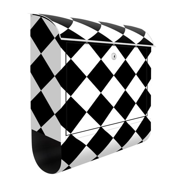 Briefkästen Schwarz-Weiß Geometrisches Muster gedrehtes Schachbrett Schwarz Weiß