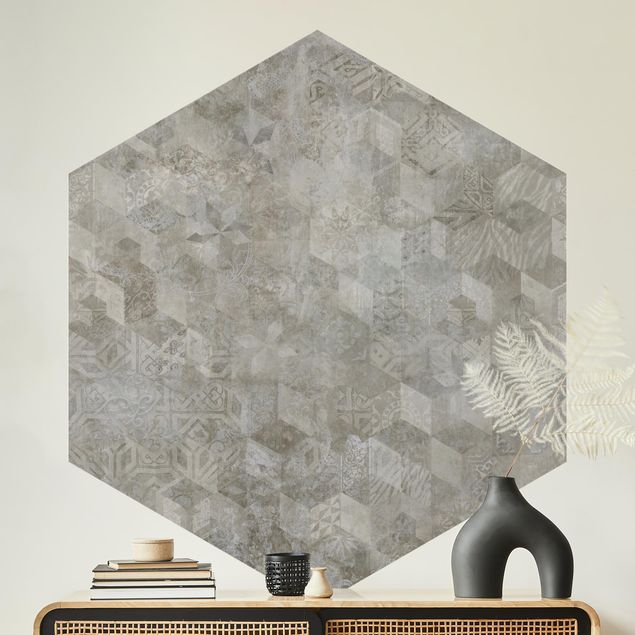 Vintage Tapete Geometrisches Vintage Muster mit Ornamenten Beige