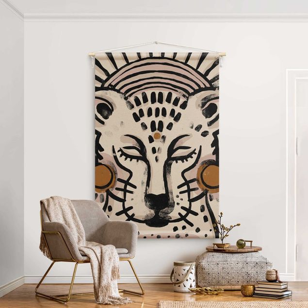 Wandbehang Boho Gepard mit Perlenohrringen Illustration