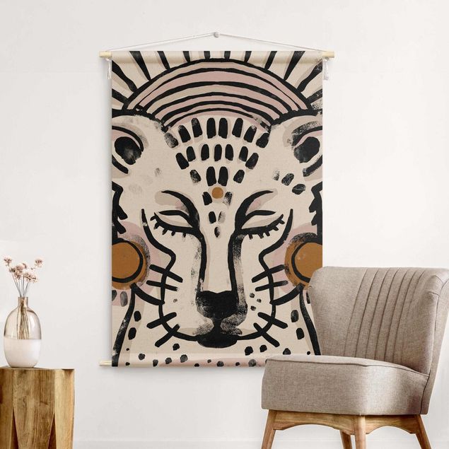 Wandbehang XXL Gepard mit Perlenohrringen Illustration