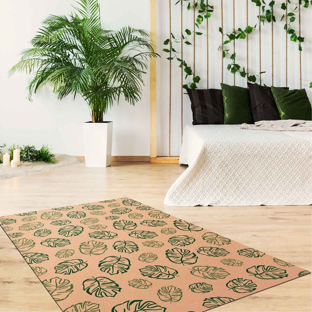 Teppich grün Gezeichnete tropische Blätter