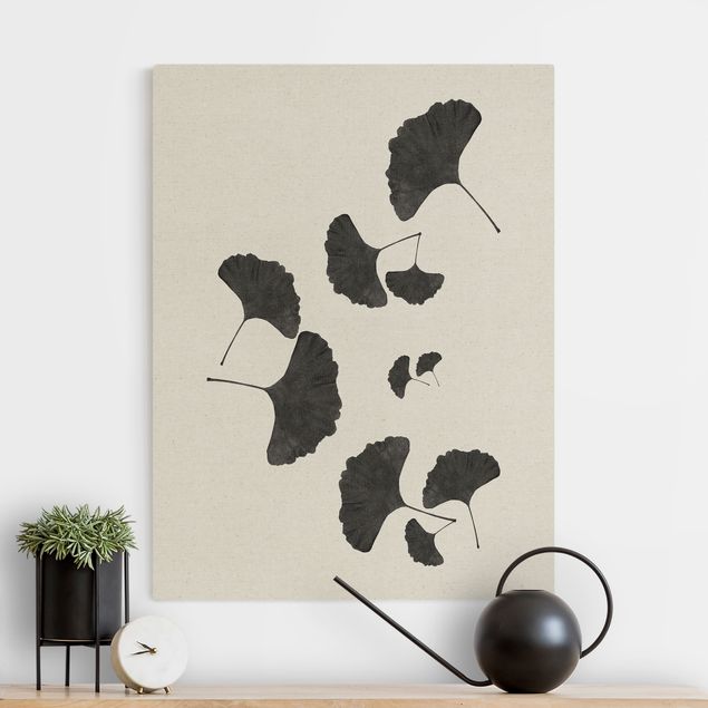 Kunstdrucke auf Leinwand Ginkgo Komposition in Schwarz-Weiß