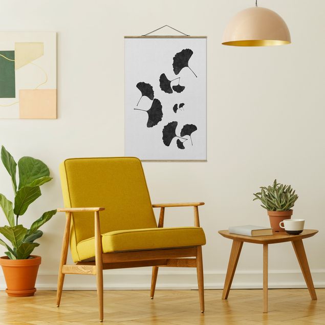 Wandbilder Modern Ginkgo Komposition in Schwarz-Weiß