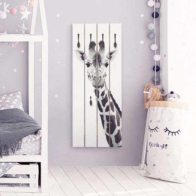 Wandgarderoben Tiere Giraffen Portrait in Schwarz-weiß