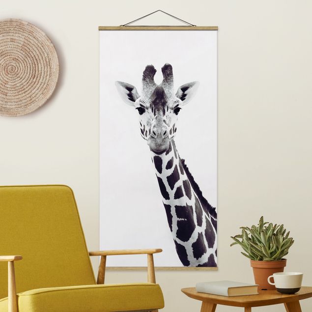Wanddeko Küche Giraffen Portrait in Schwarz-weiß