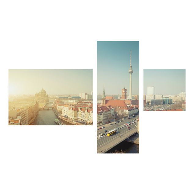 Glasbild Stadt Berlin am Morgen Collage