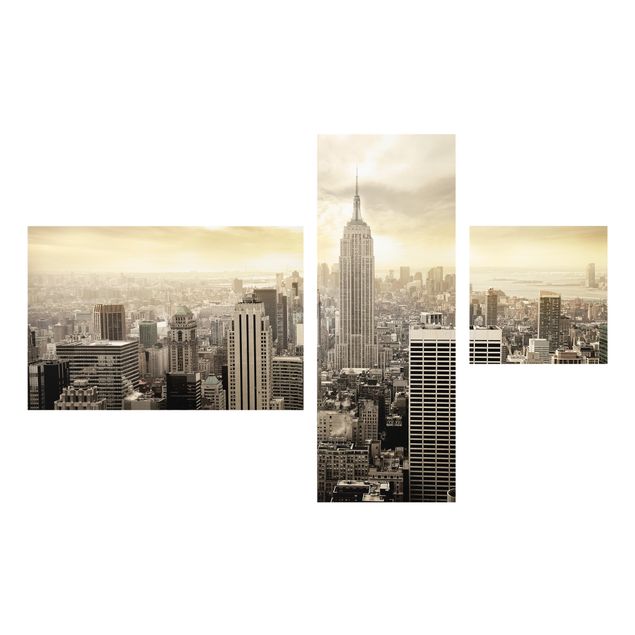 Glasbilder Städte Manhattan Dawn Collage