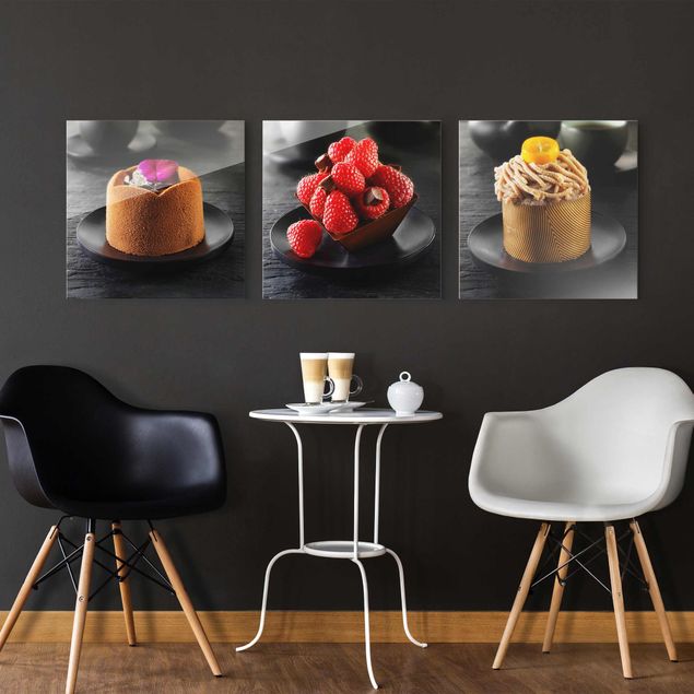 Wandbilder Modern Schokoladentörtchen mit Himbeeren