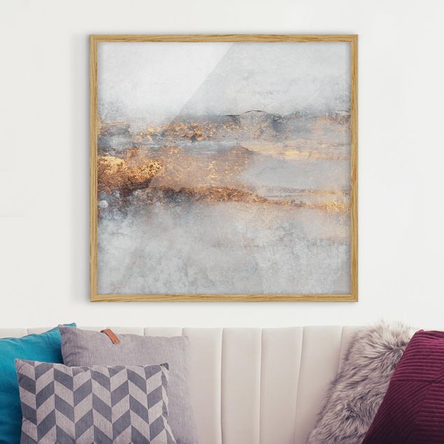 abstrakte Bilder mit Rahmen Gold-Grauer Nebel
